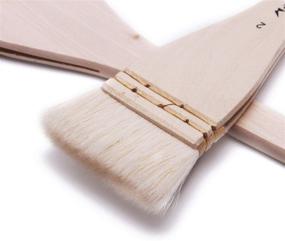 img 3 attached to 🖌️ Set of 3 Flat Hake Brushes - Large Area Flat Hake Paint Brush Set with Sheep Hair Bristles for Watercolor, Wash, Ceramic & Pottery Painting - Long Handle Size 2 3 4