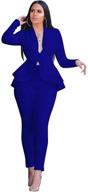 sexy deep v neck ruffles long sleeve solid blazer with pants overalls bodycon jumpsuits for women - fastkoala 2 pieces outfits logo