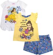 🩳 explore the magical world with disney girls 3-piece shirts and shorts set: choose from minnie, frozen, and princess designs! logo