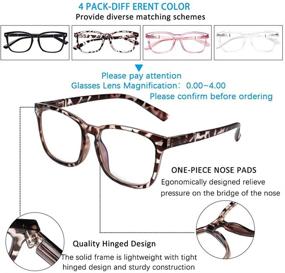 img 2 attached to Henotin Blue Light Blocking Reading Glasses 4-Pack for Women and Men with Spring Hinge, Computer Readers with Anti-UV Ray, Square Nerd Eyeglasses