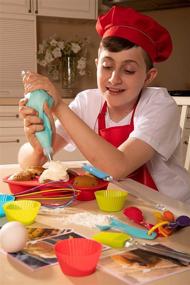 img 3 attached to 🧁 Riki's Kingdom Kids Real Baking Cupcake Set: Recipes, Apron, Muffin Pans & Decorating Kit in Gift Box