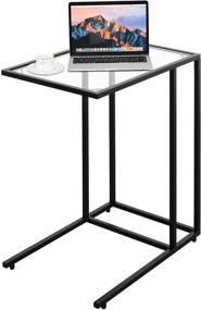 img 2 attached to 🪑 GOFLAME 26" End Table: Versatile Portable Glass Laptop Desk for Living Room, Bedroom, Office & Dorm