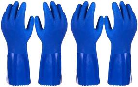 img 4 attached to Medium Blue Rubber Household Cleaning Gloves with Cotton Lining for Kitchen Dishwashing