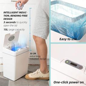 img 2 attached to 🗑️ AREYCVK Smart Touchless Trash Can – Inductive Kick Sensor, 15L Capacity, Lid Sensor Kitchen Bin for Recycling, Waste, and Slim Design – Ideal for Kitchen, Office, Living Room, and Bathroom (White)