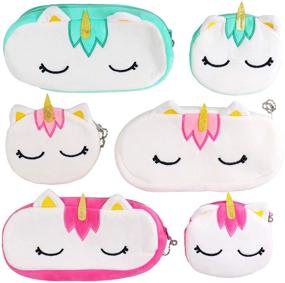 img 4 attached to 🦄 SUBANG Unicorn Cotton Pencil Case Set - 6 Pieces Soft Pencil Bag for Kids, Teens, Makeup or Cosmetics