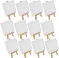 🎨 u.s. art supply 3x3 stretched canvas with 5" mini wood display easel kit - pack of 12, tabletop painting party set for artists, kids crafts, oil acrylic paints, signs, photos logo