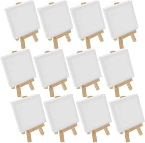 img 4 attached to 🎨 U.S. Art Supply 3x3 Stretched Canvas with 5" Mini Wood Display Easel Kit - Pack of 12, Tabletop Painting Party Set for Artists, Kids Crafts, Oil Acrylic Paints, Signs, Photos