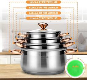 img 3 attached to 🍳 BAERFO 8 Piece Premium 304 Saucepan Set: High-Quality Stainless Cookware Sets for Kitchen Cooking with Glass Lid