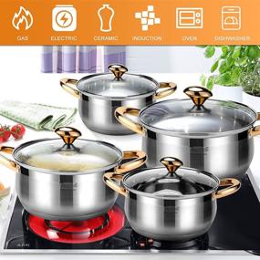 img 1 attached to 🍳 BAERFO 8 Piece Premium 304 Saucepan Set: High-Quality Stainless Cookware Sets for Kitchen Cooking with Glass Lid