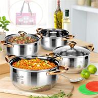 🍳 baerfo 8 piece premium 304 saucepan set: high-quality stainless cookware sets for kitchen cooking with glass lid logo