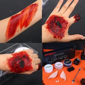 img 3 attached to 🎃 BOBISUKA Special Effects SFX Halloween Makeup Kit: Black & White Face Body Paint + Scar Wax, Fake Blood, Elf Ears, Vampire Teeth, Stipple Sponges - Cosplay Dress Up Face Painting Sets: A Complete Package