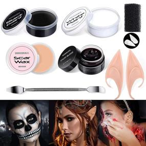 img 2 attached to 🎃 BOBISUKA Special Effects SFX Halloween Makeup Kit: Black & White Face Body Paint + Scar Wax, Fake Blood, Elf Ears, Vampire Teeth, Stipple Sponges - Cosplay Dress Up Face Painting Sets: A Complete Package