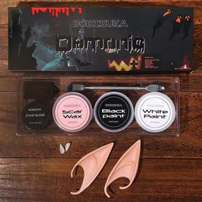 img 1 attached to 🎃 BOBISUKA Special Effects SFX Halloween Makeup Kit: Black & White Face Body Paint + Scar Wax, Fake Blood, Elf Ears, Vampire Teeth, Stipple Sponges - Cosplay Dress Up Face Painting Sets: A Complete Package