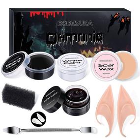 img 4 attached to 🎃 BOBISUKA Special Effects SFX Halloween Makeup Kit: Black & White Face Body Paint + Scar Wax, Fake Blood, Elf Ears, Vampire Teeth, Stipple Sponges - Cosplay Dress Up Face Painting Sets: A Complete Package