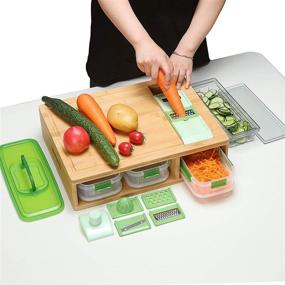 img 3 attached to Versatile Bamboo Cutting Board Set with Containers, Locking Lid, and Built-in Grater: Extra Large, Stackable for Easy Food Prep, Cleanup, and Storage