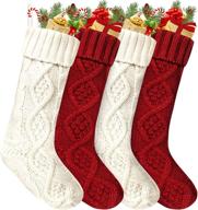 roberly christmas stockings 4 pack: large rustic cable knit decorations for holiday xmas party - ivory white and burgundy логотип