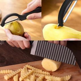 img 1 attached to Stainless Steel Potato Crinkle Cutter and Swivel Peeler Set - Wavy Knife for Quick French Fries, Salad Cutting, and Chopping Slicing - Home Kitchen Vegetable Cutter with Protective Cover - Improved SEO