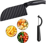 stainless steel potato crinkle cutter and swivel peeler set - wavy knife for quick french fries, salad cutting, and chopping slicing - home kitchen vegetable cutter with protective cover - improved seo logo