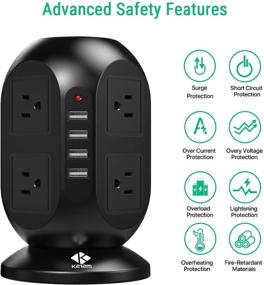 img 1 attached to 🔌 Advanced Power Strip Tower Flat Plug - K212M Gaming Surge Protector with 10Ft Cord, 8 AC Outlets, 4 USB-A Ports - Ideal for PC Laptops, iPhones and Mobile Devices in Home Office