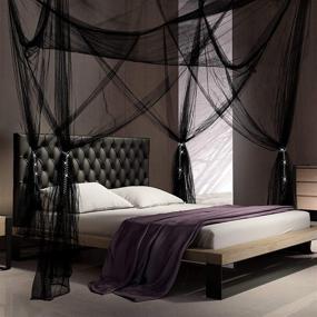img 4 attached to Enhance Your Bedroom Decor with our 4 Corner Post Bed Canopy Curtains - Perfect for King and Large Queen Size Beds (Black)