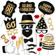 🎉 fabulous sixty 60th birthday photo booth props - party decoration supplies for him and her, funny sixtieth bday photobooth backdrop signs for men and women, black and gold picture decor - 34 pieces logo