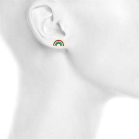 img 1 attached to 🌈 Lux Accessories Gold-Tone Gay Pride Rainbow Girls Fashion Stud Earrings