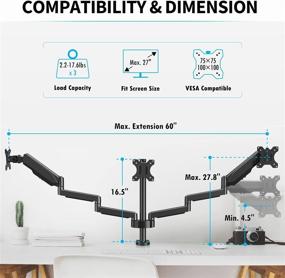 img 3 attached to 🖥️ Efficiently Organize Your Workspace with the MOUNTUP Triple Monitor Stand Mount - Perfect for 27-inch Computer Screens, Gas Spring Arm, Heavy Duty Design, Holds Up to 17.6 lbs, MU0006