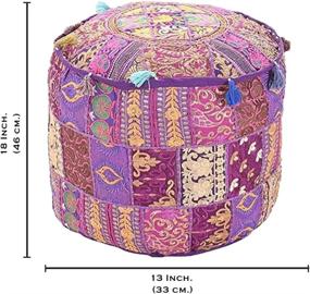 img 1 attached to Aakriti Gallery Indian Pouf Footstool Cover, Ethnic Embroidered Pouf, Indian Cotton 🪔 Round Pouffe Ottoman Cover, Pouf Pillow Ethnic Decor Art - Cover Only (Purple, 18x13)