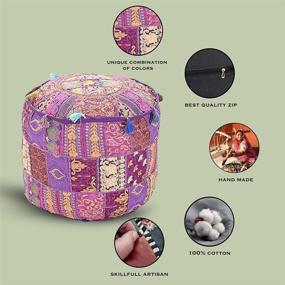 img 3 attached to Aakriti Gallery Indian Pouf Footstool Cover, Ethnic Embroidered Pouf, Indian Cotton 🪔 Round Pouffe Ottoman Cover, Pouf Pillow Ethnic Decor Art - Cover Only (Purple, 18x13)