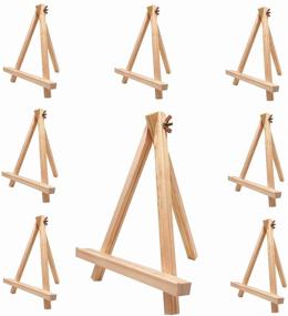 img 4 attached to PYHK 8 Pack 9.25 Inch Tall Natural Pine Wood Tripod Easel: Ideal for Photo Artists, Paintings, Sketching, and Display - Portable Holder Stand