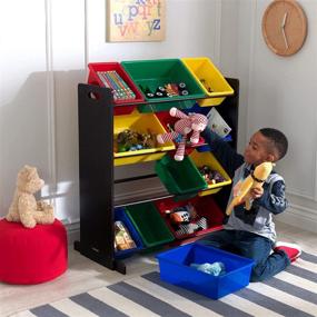 img 3 attached to 🧸 Деревянный стеллаж KidKraft Sort It & Store It с 12 пластиковыми контейнерами - основной и эспрессо: идеальный подарок для детей от 3 лет для поддержания порядка в их пространстве.