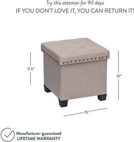 img 1 attached to 🪑 Nathan James Payton Foldable Ottoman: Fabric Cube Footstool in Beige with Wooden Lid, Ideal for Footrest, Storage, and Seating