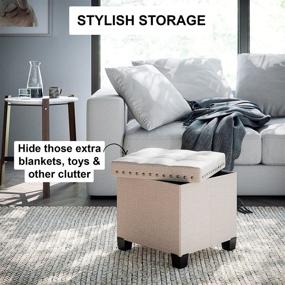 img 2 attached to 🪑 Nathan James Payton Foldable Ottoman: Fabric Cube Footstool in Beige with Wooden Lid, Ideal for Footrest, Storage, and Seating