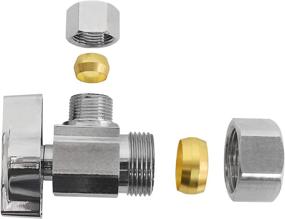 img 1 attached to 💧 Heavy Duty Square Body 1/4 Turn Angle Shut Off Valve, 1/2 in. NOM Comp Inlet x 3/8 in. OD Compression Outlet, Chrome Plated Brass (5 Pack)