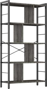 img 4 attached to Armocity Grey 5-Tier Industrial Bookcase - Wood Metal Frame Bookshelf Stand for Bedroom Living Room Home Office Decor