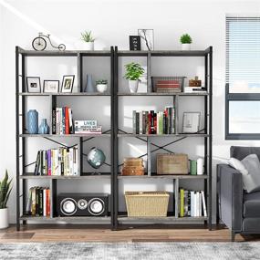 img 3 attached to Armocity Grey 5-Tier Industrial Bookcase - Wood Metal Frame Bookshelf Stand for Bedroom Living Room Home Office Decor