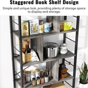 img 1 attached to Armocity Grey 5-Tier Industrial Bookcase - Wood Metal Frame Bookshelf Stand for Bedroom Living Room Home Office Decor