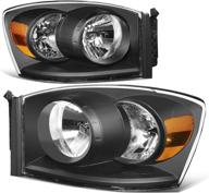 🔦 black amber factory style headlights for 06-09 ram 2500 3500/06-08 ram 1500,left & right side by dna motoring hl-oh-rm06-bk-am logo