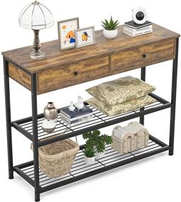 img 4 attached to 🏮 Ecoprsio Rustic Brown Console Table with Drawers, Industrial Narrow Long Sofa Table Entryway Storage Shelves for Front Hall, Hallway, Living Room, Kitchen, Couch, 32 Inch