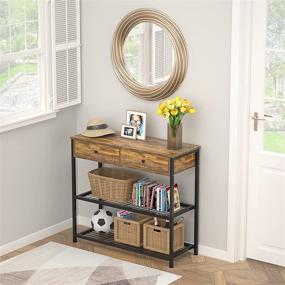 img 3 attached to 🏮 Ecoprsio Rustic Brown Console Table with Drawers, Industrial Narrow Long Sofa Table Entryway Storage Shelves for Front Hall, Hallway, Living Room, Kitchen, Couch, 32 Inch