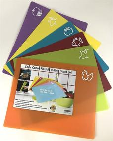 img 4 attached to 🔪 Convenient Set of 6 Color Coded Flexible Plastic Cutting Boards for Kitchen with Food Logos - BPA Free, Anti-Slip and Large Sized (12x15")