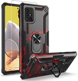 img 4 attached to GORGCASE For Samsung Galaxy A51 5G CASE/Galaxy A51 5G Verizon UW W/Glass Screen Protector Heavy Duty Shockproof Rotating Ring Stand Protective Cover (Work For Magnetic Car Mount) RED Black Marble