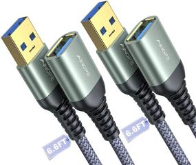 img 4 attached to 💻 AINOPE 2 Pack USB 3.0 Extension Cable - 6.6FT+6.6FT Male to Female, Durable Braided Cord, Fast Data Transfer - Compatible with USB Keyboard, Mouse, Flash Drive, Hard Drive