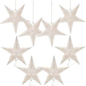 img 4 attached to 🌟 Stunning Paper Star Lantern Lampshade Set - Perfect for Christmas, Xmas, Weddings, Birthdays & Home Decor - 8 Pcs, 28cm Hollow Out Design - White/Silver (Lights not Included)