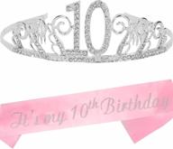 👑 top-rated 10th birthday gifts for girls: silver tiara and sash set, cheery 10th birthday party supplies, stylish 'it's my 10th birthday' tiara crown for party decorations logo