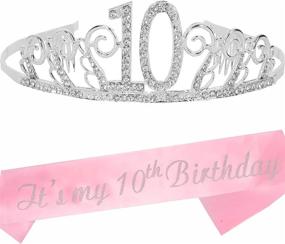 img 4 attached to 👑 Top-Rated 10th Birthday Gifts for Girls: Silver Tiara and Sash Set, Cheery 10th Birthday Party Supplies, Stylish 'It's My 10th Birthday' Tiara Crown for Party Decorations