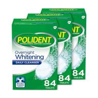 очищающее средство для зубных протезов polident overnight whitening, 3 пачки по 84 шт. эффервесцентных таблеток. логотип