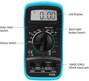 img 2 attached to Multipurpose Digital Multimeter with LCD Voltage Meter, AC/DC Ohm Volt Amp and Diode Triode Tester - Electrical Test Kit (Blue) with Backlight LCD