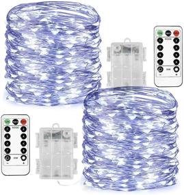 img 4 attached to Homemory 2 Pack 33 Ft 100 LED Fairy Lights Battery Operated String Lights With Remote Waterproof 8 Modes Firefly Twinkle Christmas Lights For Christma Tree Wreath Decorations(Cool White)
