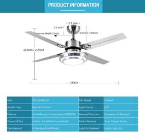 img 3 attached to 💡 "RainierLight" Современный потолочный вентилятор диаметром 48 дюймов с 4 лопастями из нержавеющей стали, пультом дистанционного управления и светодиодными огнями (белый/тепло-белый/желтый) - энергоэффективный внутренний электрический вентилятор и декоративное освещение.